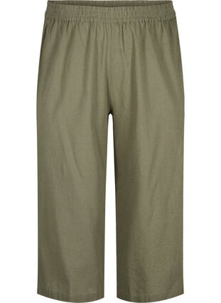 Pantalon 7/8 en coton et lin mélangés, Deep Lichen Green, Packshot image number 0