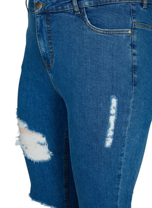 Strakke jeans met slijtagedetails, Blue denim, Packshot image number 2