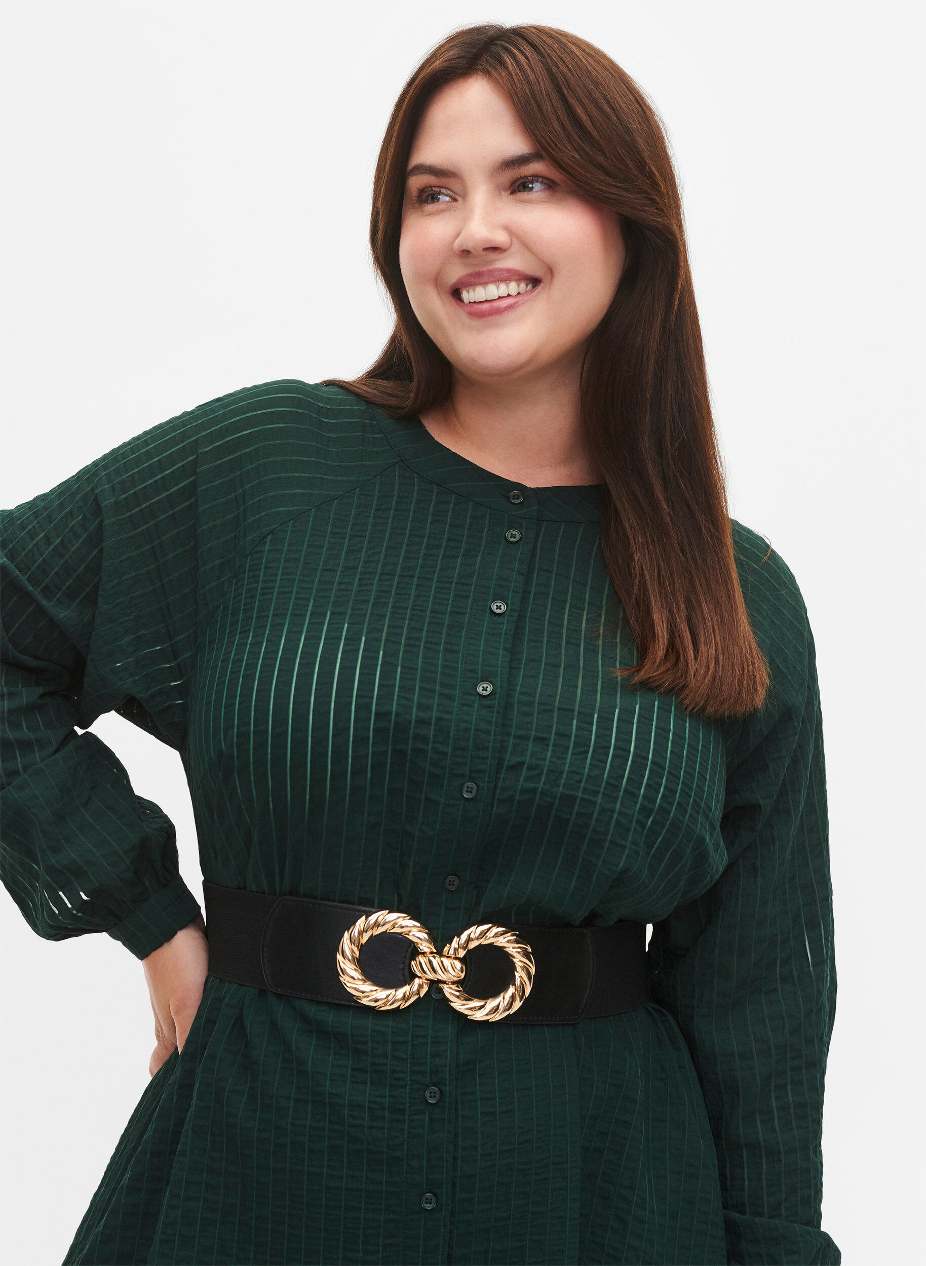 Zizzi Ceinture extensible avec boucle dor&eacute;e, Black, Model image number 0