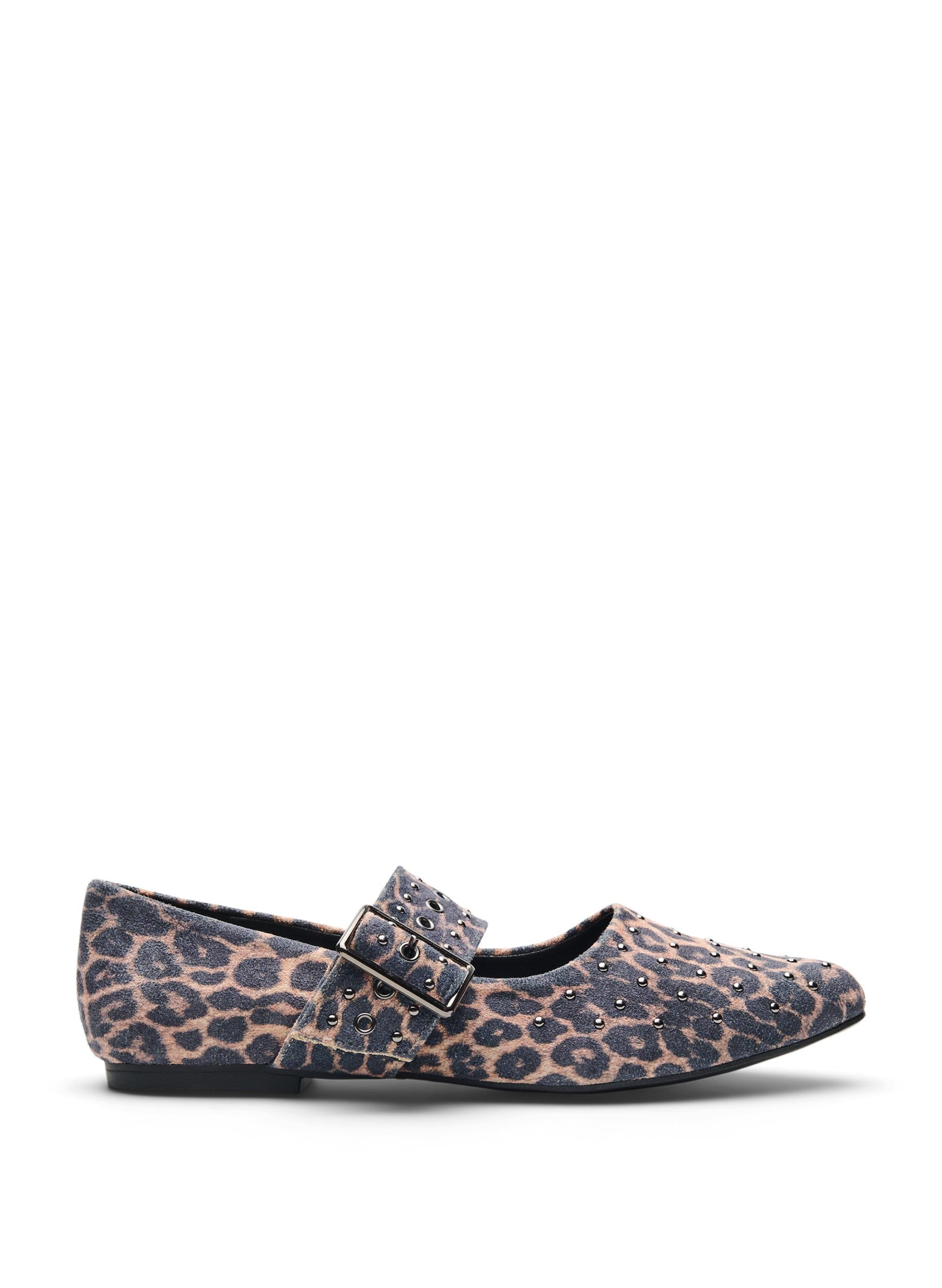 ZizziWide fit - Luipaard print ballerina met gesp en studs, Bruin, Packshot image number 0