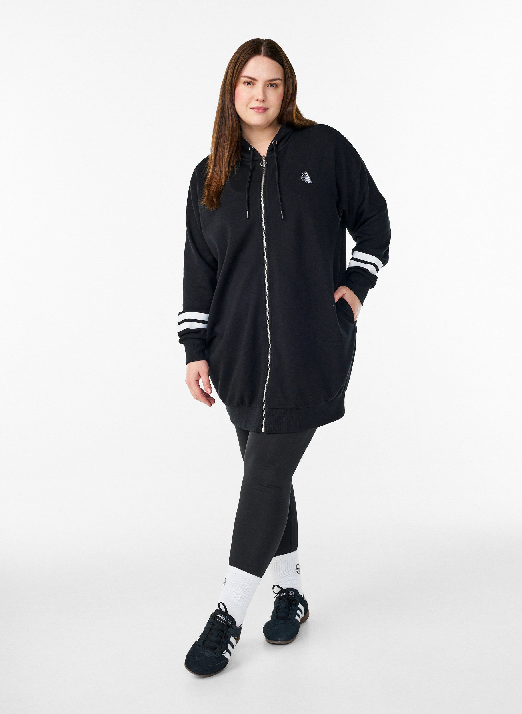 ZizziLange sweatvest met printdetails, Zwart, Model image number 1