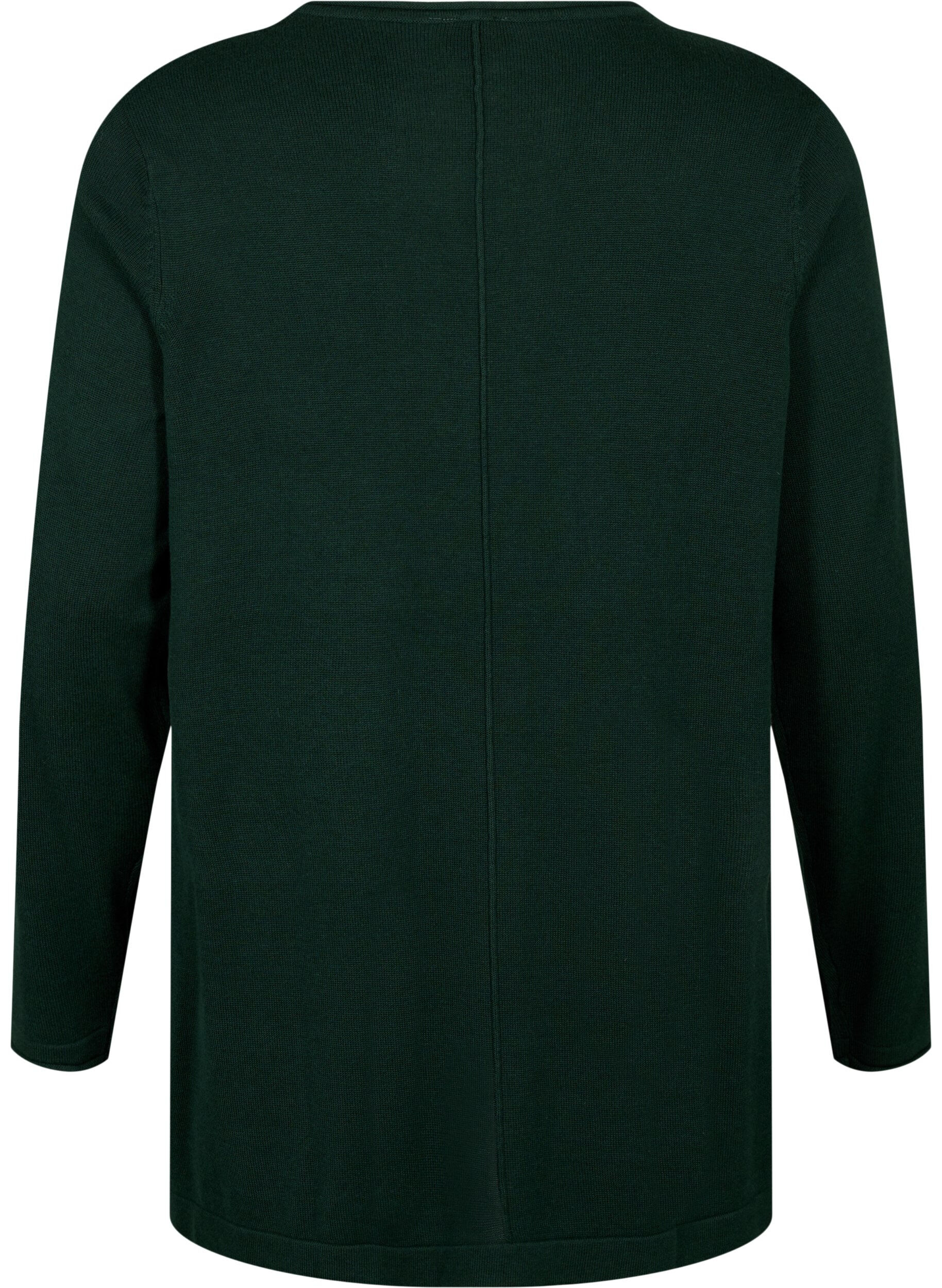 Zizzi Blouse tricot&eacute;e en m&eacute;lange coton-viscose, Vert fonc&eacute;, Packshot image number 1