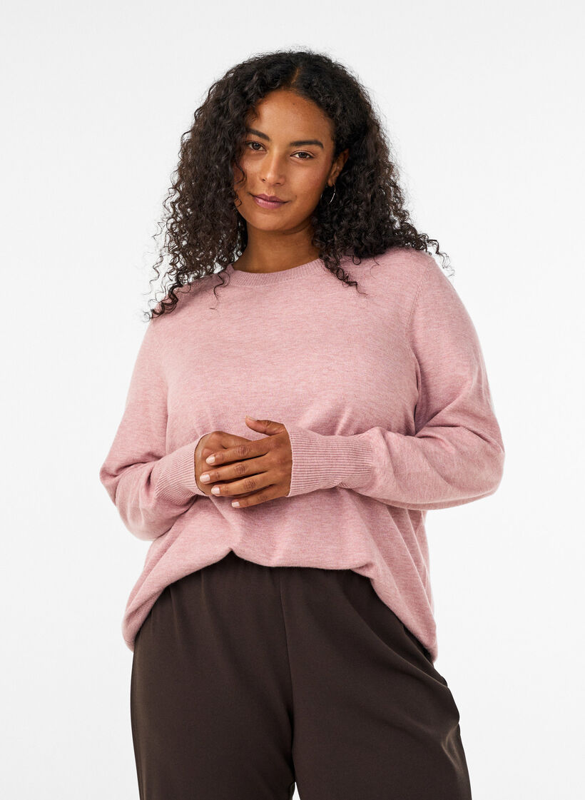 Blouse en maille avec un col rond, Rose, Model image number 0