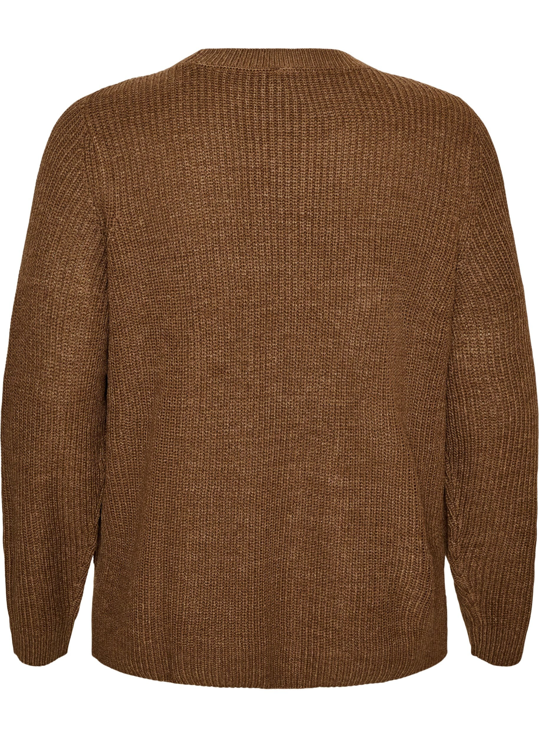 ZizziBlouse en maille c&ocirc;tel&eacute;e avec d&eacute;tails de boutons, Marron, Packshot image number 1