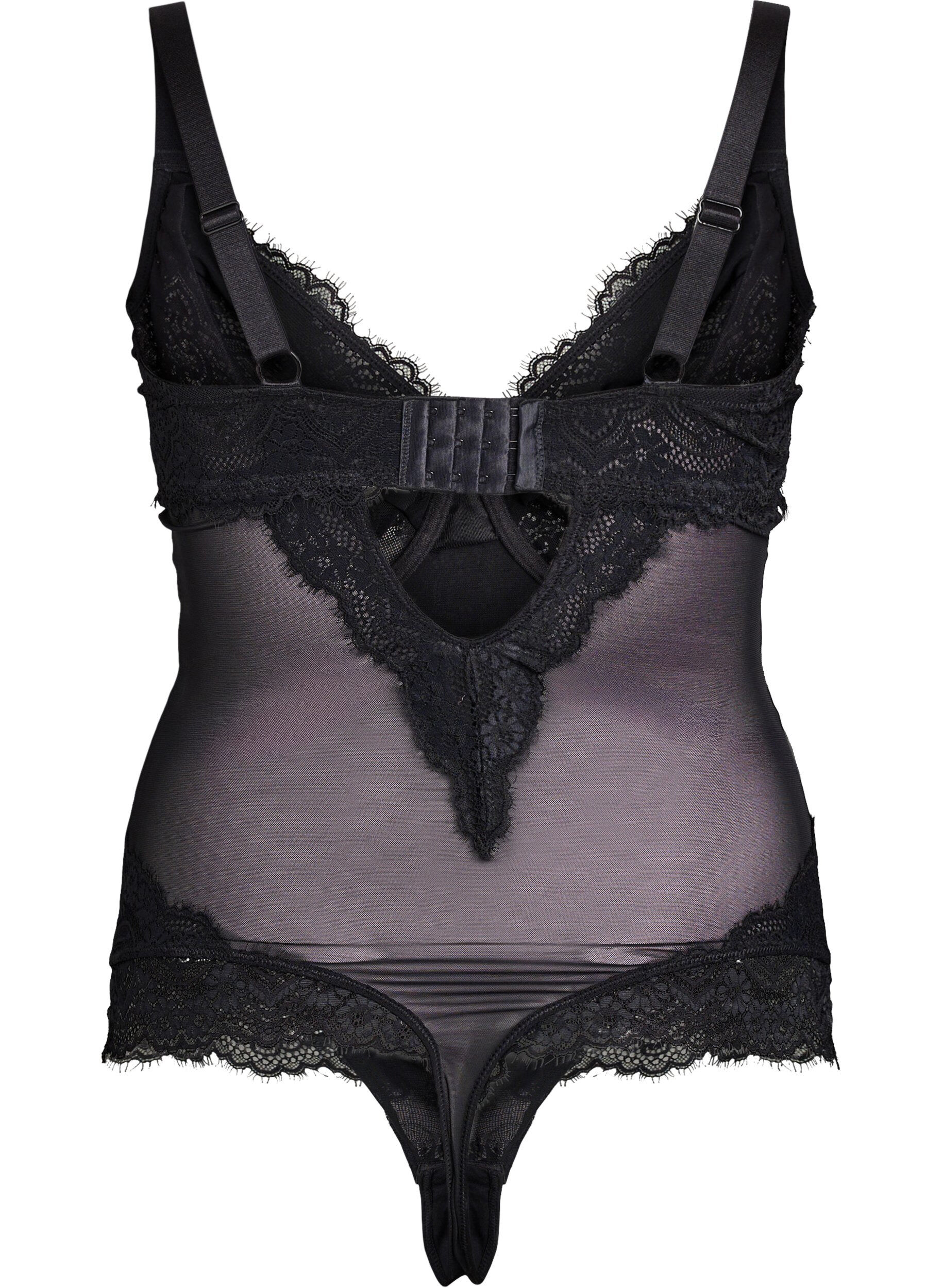 ZizziMesh bodysuit met kant en beugel, Zwart, Packshot image number 1