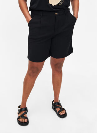 Bermuda korte broek met hoge taille, Black, Model image number 2