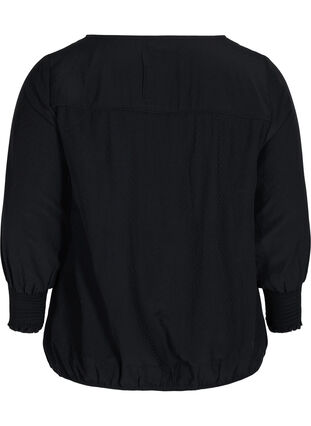 Blouse with v-neck and smock detail, Black, Packshot image number 1
