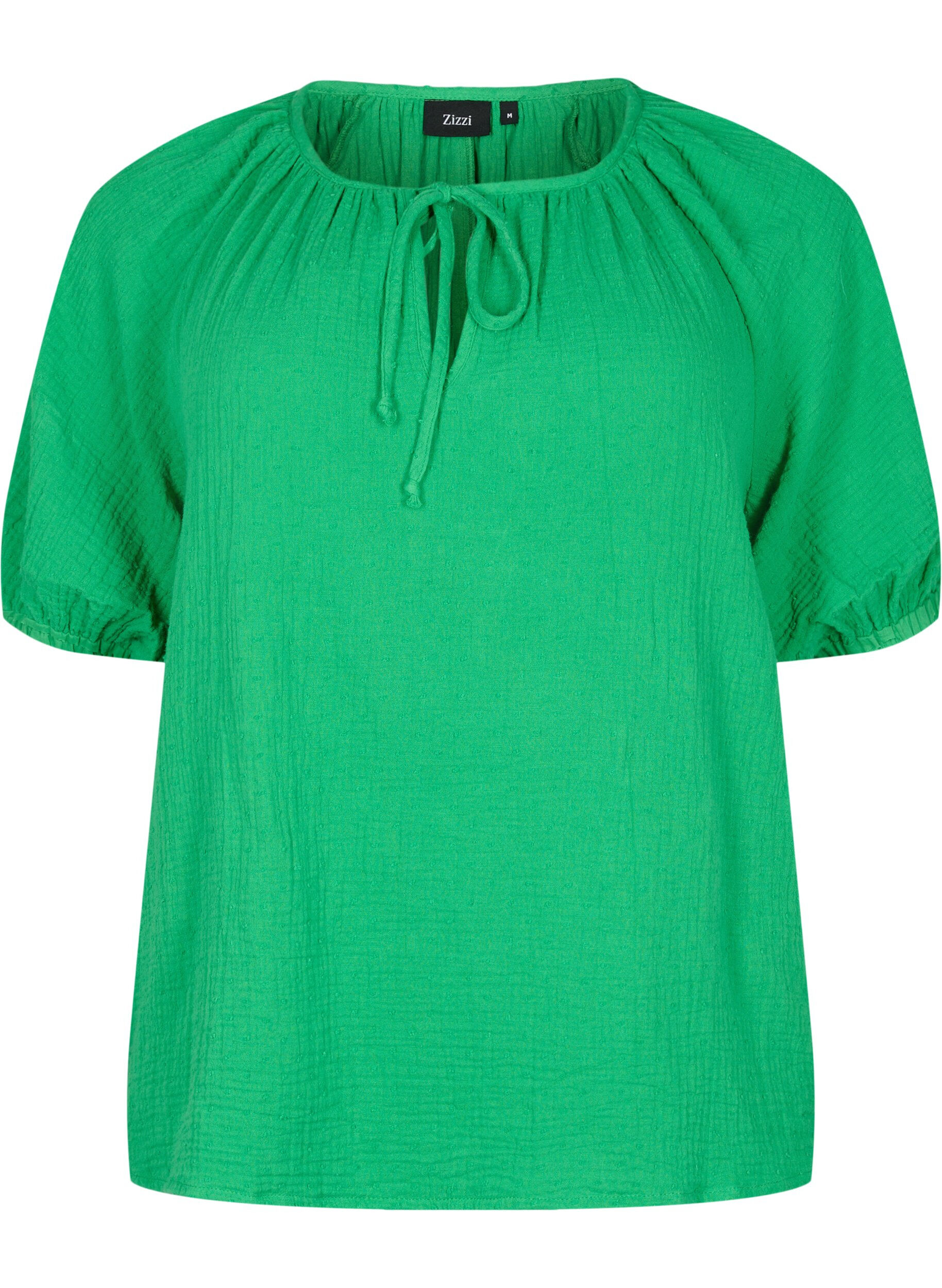 ZizziKatoenen blouse met korte mouw, Bright Green, Packshot image number 0
