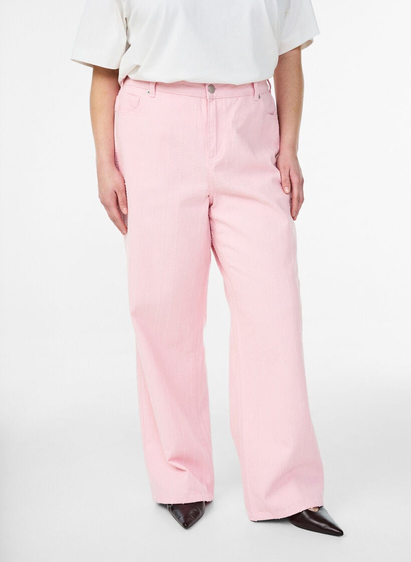 Jean Myra coupe large en denim de couleur &agrave; motif textur&eacute;, Rose poudr&eacute;e, Model image number 2