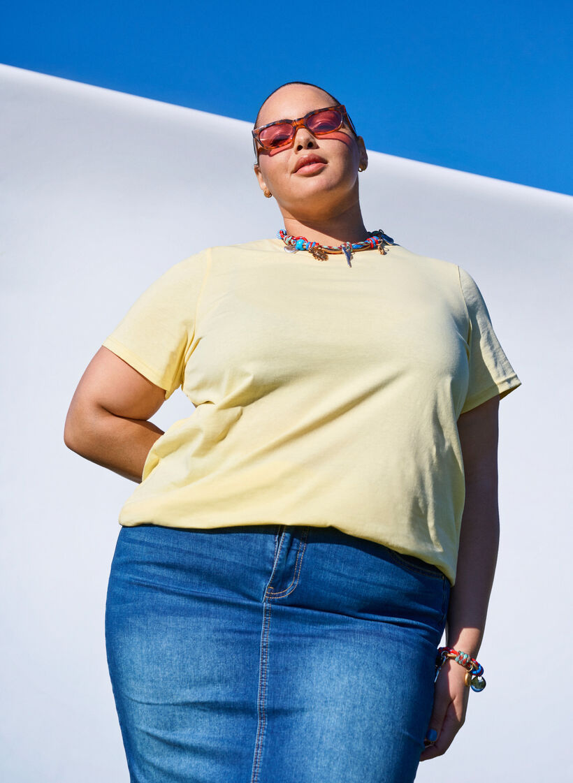 Basic katoenen T-shirt met ronde hals, Geel, Image image number 0