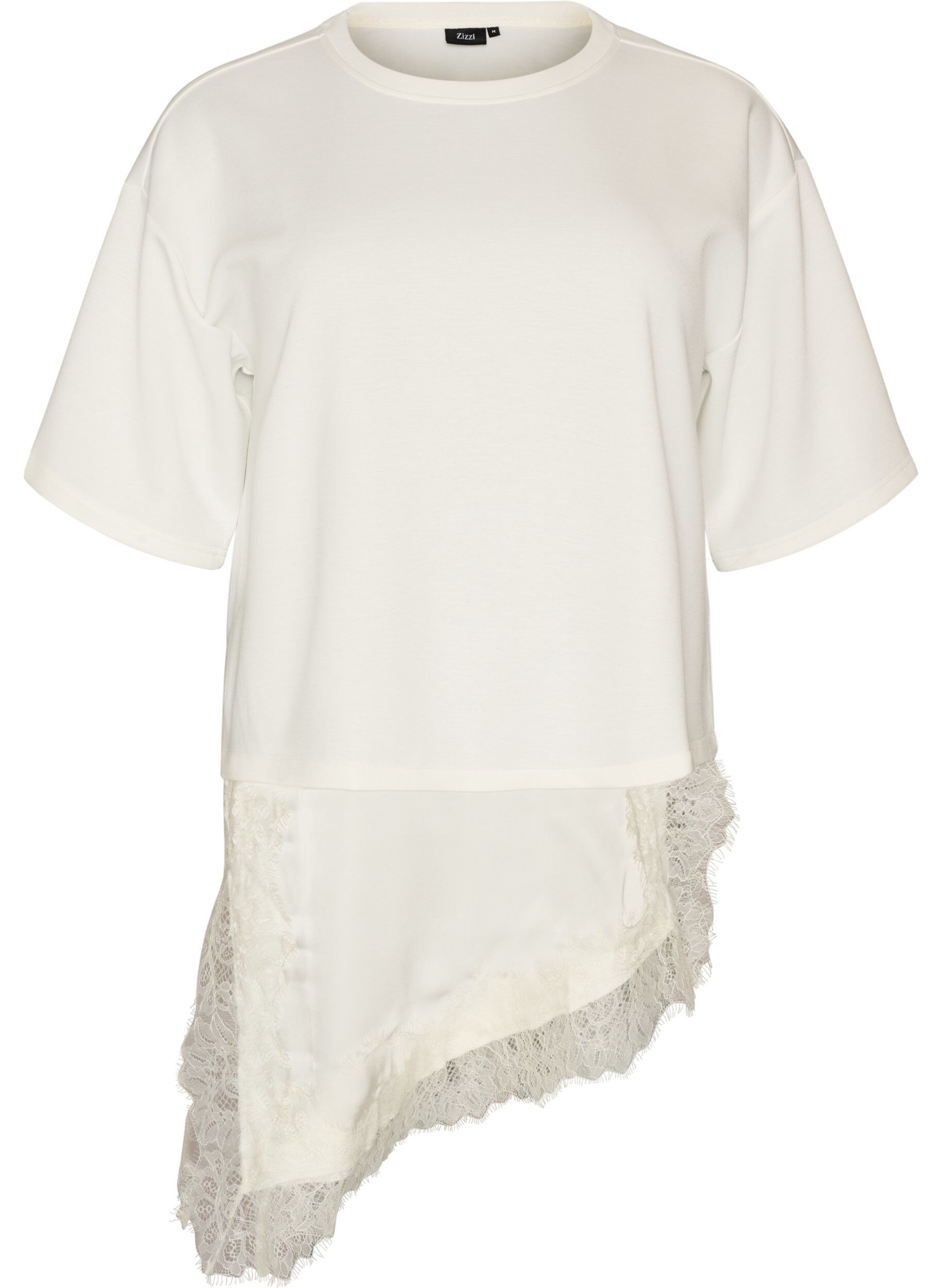 ZizziJersey blouse met gelaagde look en kant, Vanille, Packshot image number 0