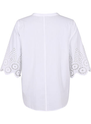 Chemisier à broderie anglaise et manches 3/4, Bright White, Packshot image number 1