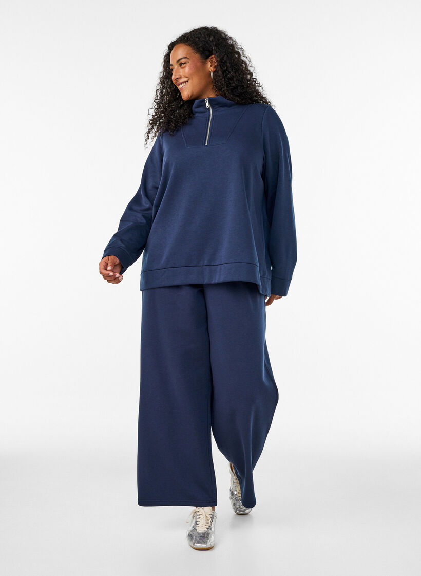 Sweat-shirt avec col montant et fermeture zipp&eacute;e, Bleu, Model image number 1