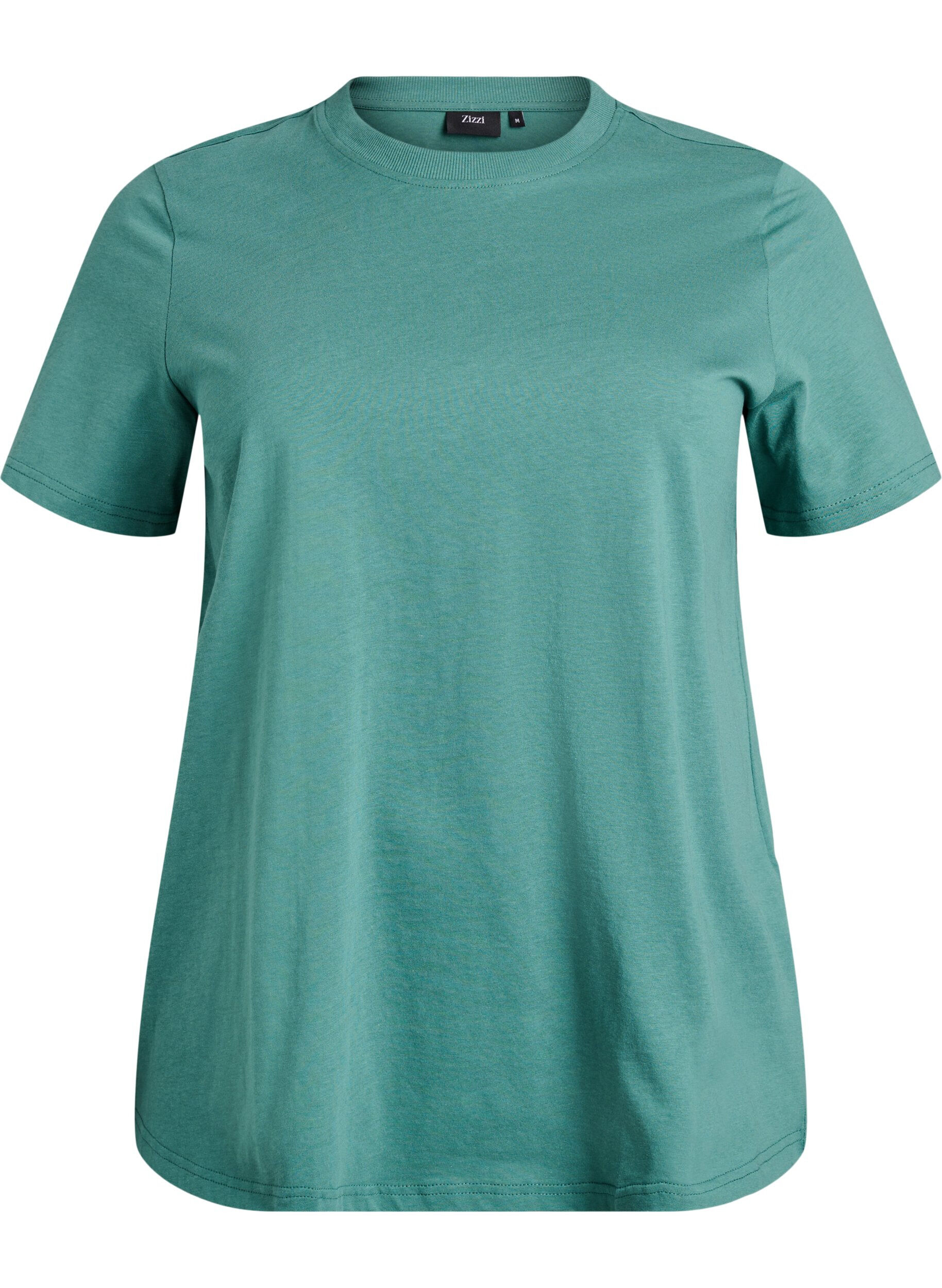 ZizziBasic katoenen T-shirt met ronde hals, Groen, Packshot image number 0