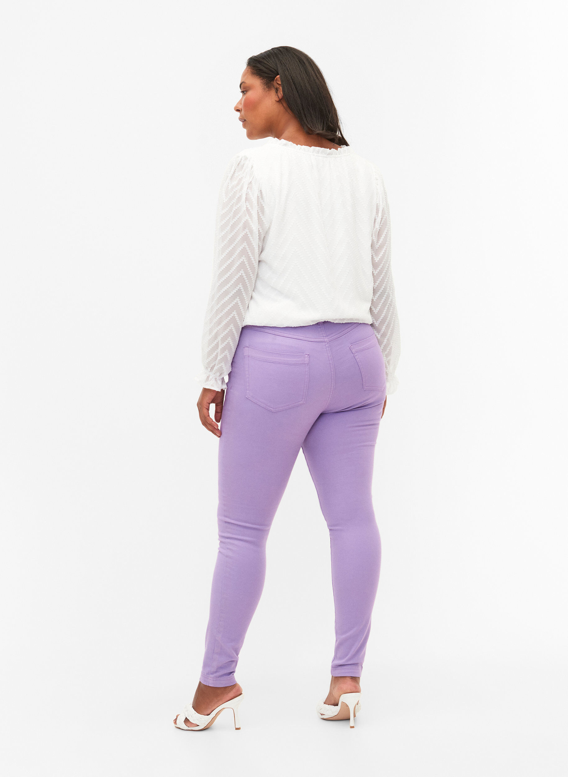 ZizziAmy jeans met hoge taille en super slanke pasvorm, Chalk Violet, Model image number 1