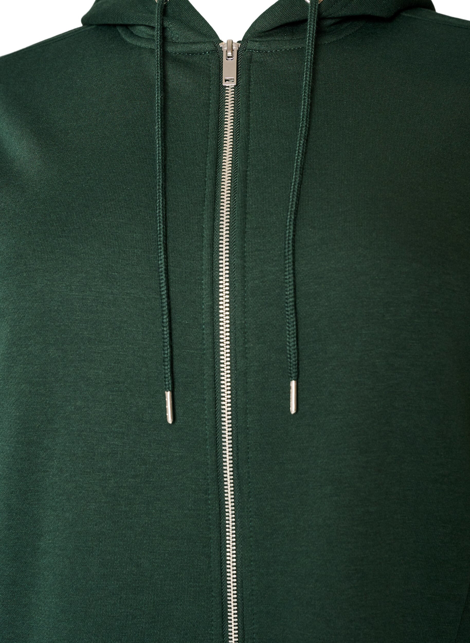 ZizziSweat &agrave; capuche long avec zip et poches, Vert fonc&eacute;, Packshot image number 2