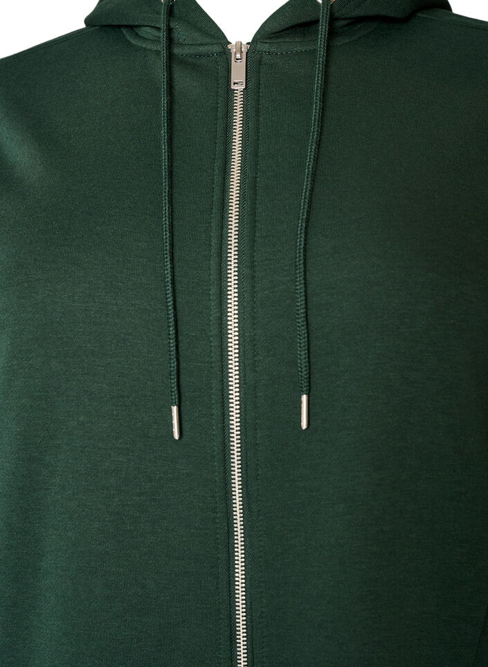 Sweat &agrave; capuche long avec zip et poches, Vert fonc&eacute;, Packshot image number 2