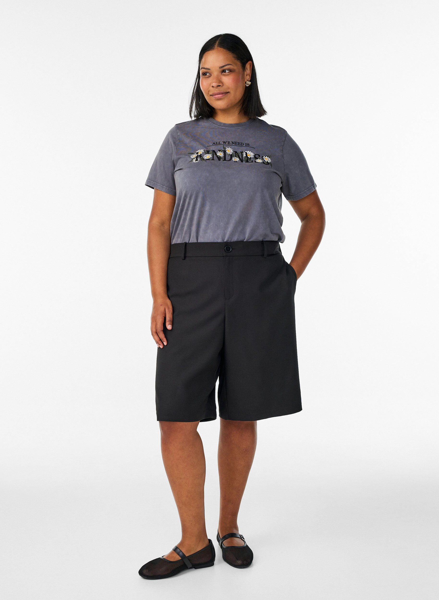 ZizziT-shirt en coton avec effet d&eacute;lav&eacute; et motif brod&eacute;, Gris, Model image number 1