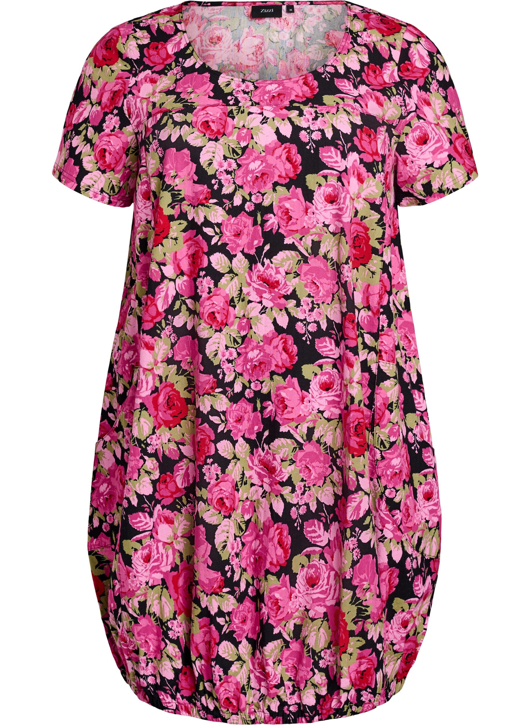 ZizziRobe en coton &agrave; manches courtes avec imprim&eacute;, Noir, Packshot image number 0