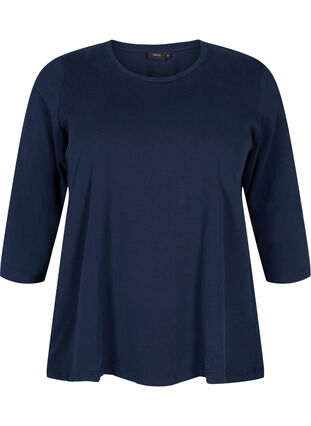 T-shirt en coton de base à manches 3/4, Navy Blazer, Packshot image number 0