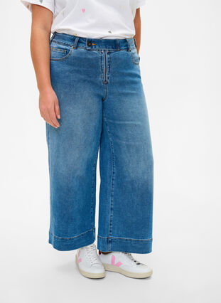 Cropped jeans met flare, Blue denim, Model image number 2