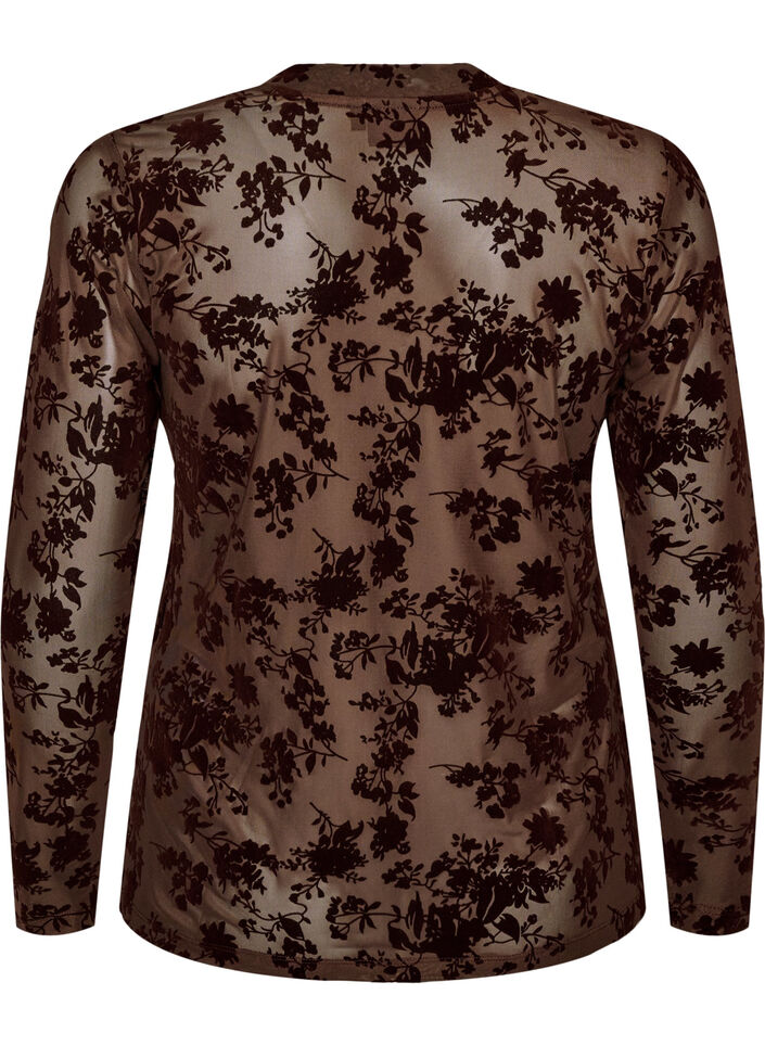 Blouse en maille avec motif floral, Marron, Packshot image number 1