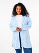 Lange gebreide cardigan met een kantpatroon, Cashmere Blue Mel., Model image number 0