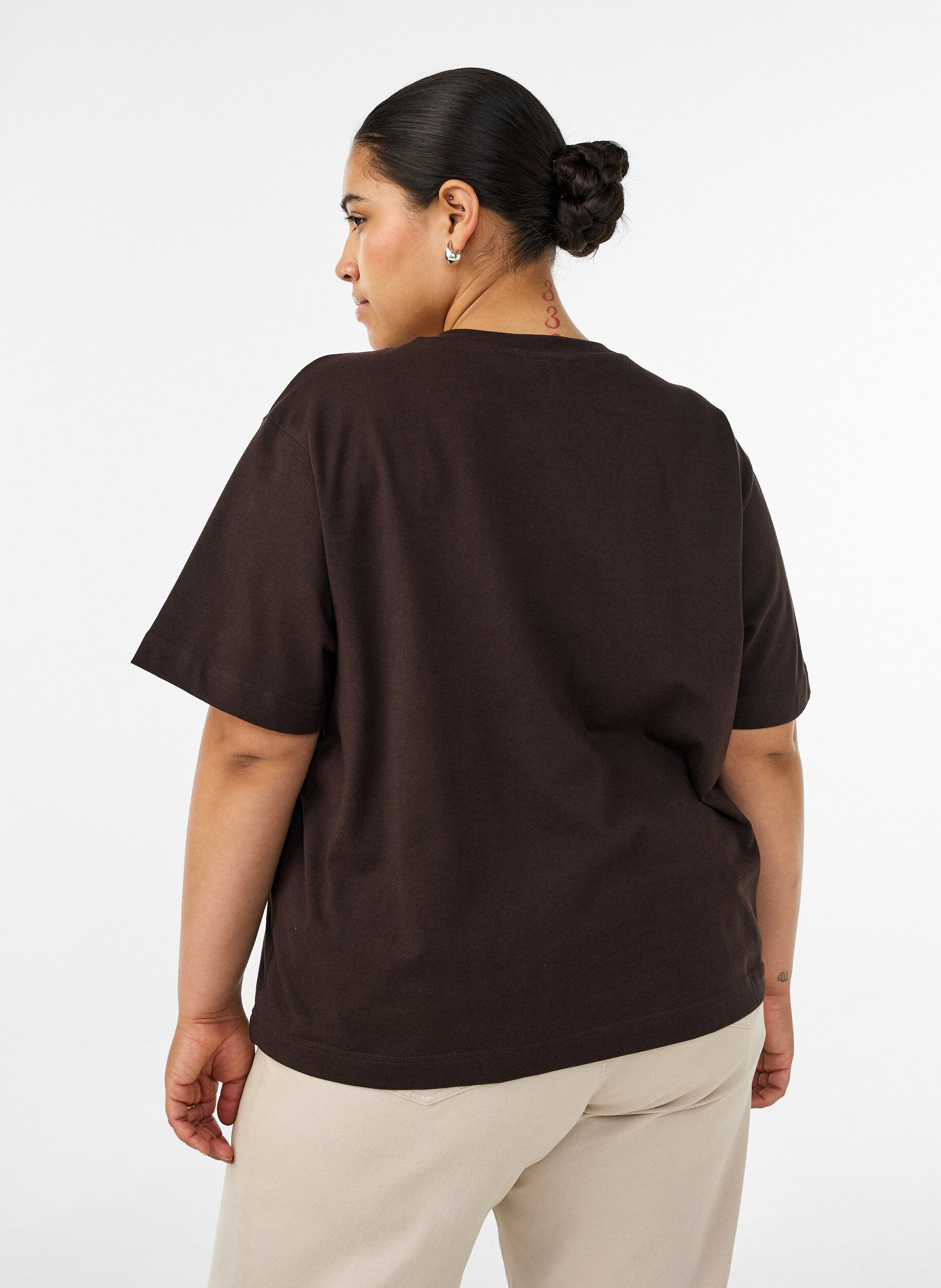 ZizziBoxy katoenen T-shirt, Bruin, Model image number 2