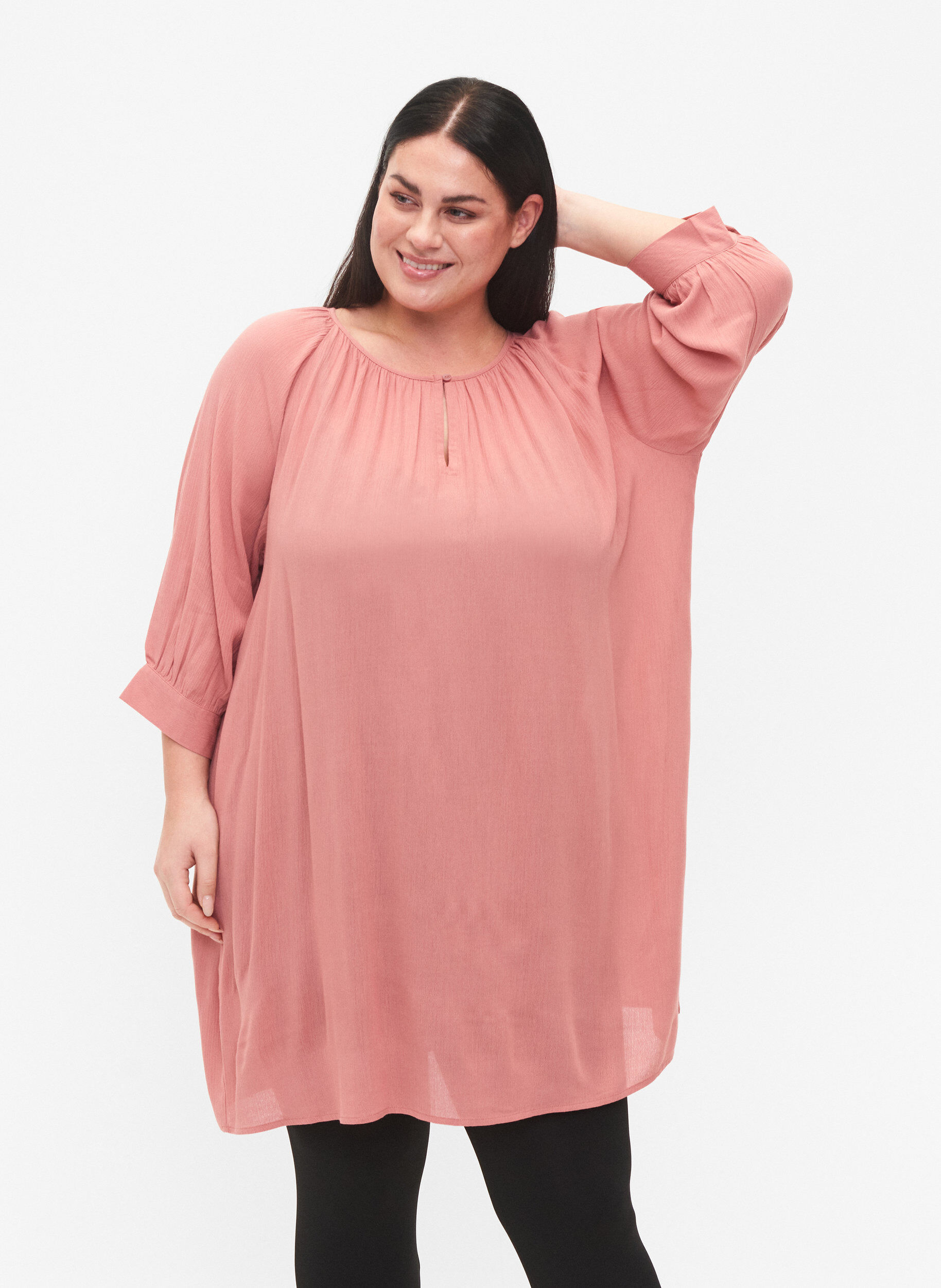 ZizziTuniek van viscose met 3/4-mouwen, Roze, Model image number 0