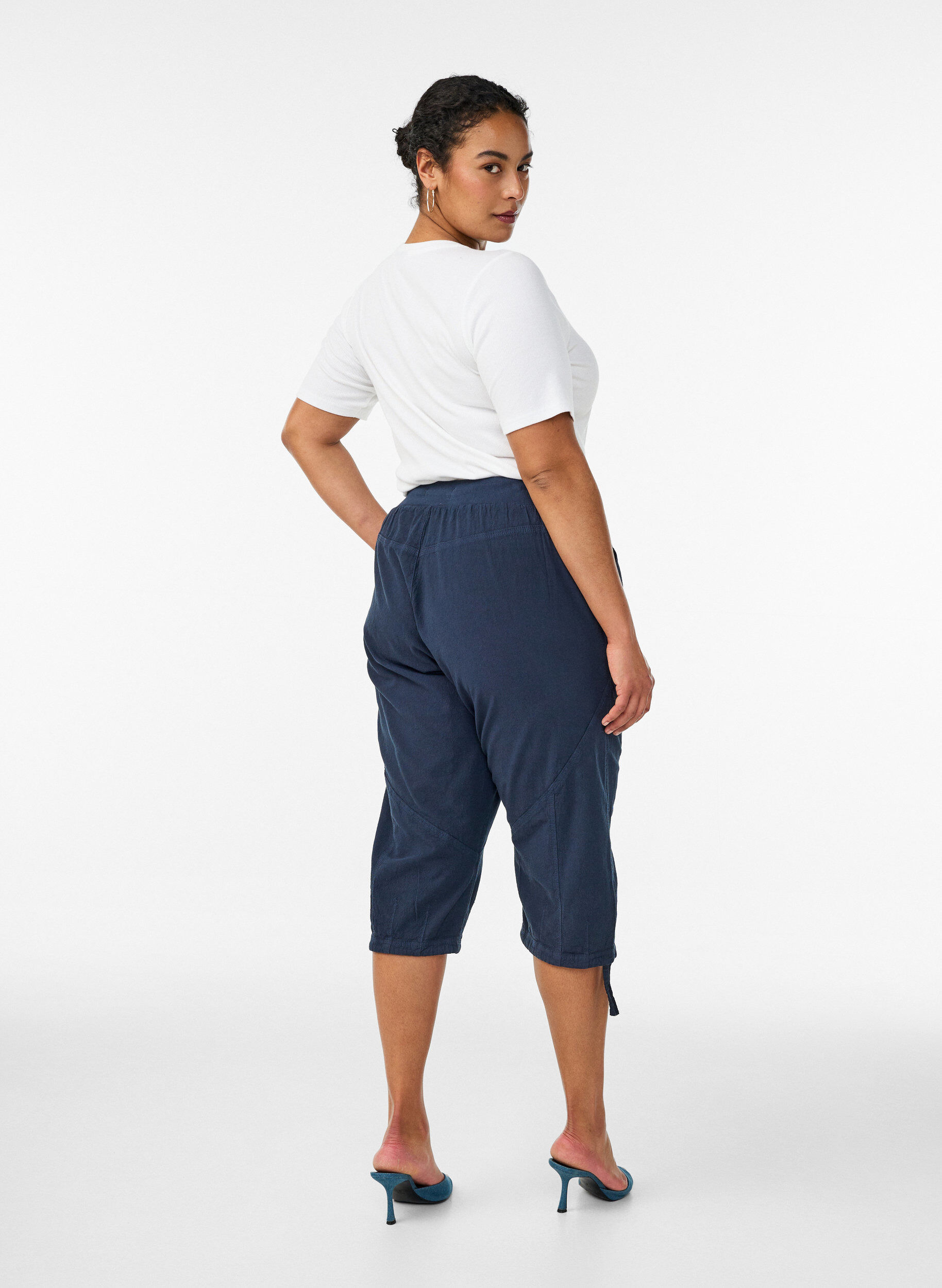 ZizziPantacourt en coton, Bleu, Model image number 1