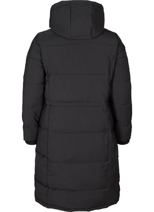 Lange winterjas met verstelbare taille, Black, Packshot image number 1