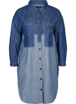 Lang spijkeroverhemd jasje, Blue denim, Packshot image number 0