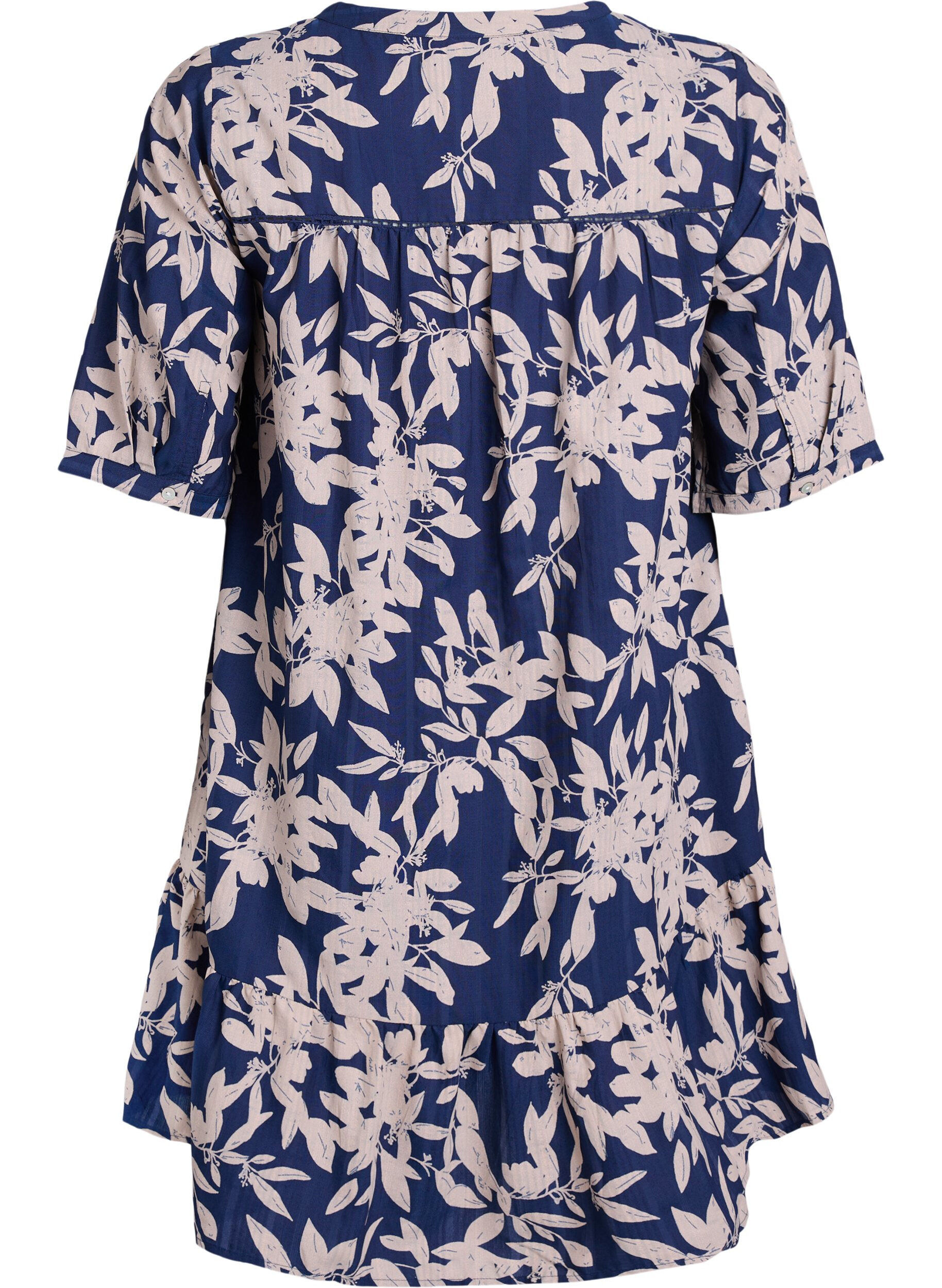 Zizzi Robe courte en viscose avec bordure en dentelle et coupe trap&egrave;ze, Bleu, Packshot image number 1