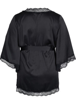 Robe de chambre avec détails en dentelle et manches 3/4, Black, Packshot image number 1
