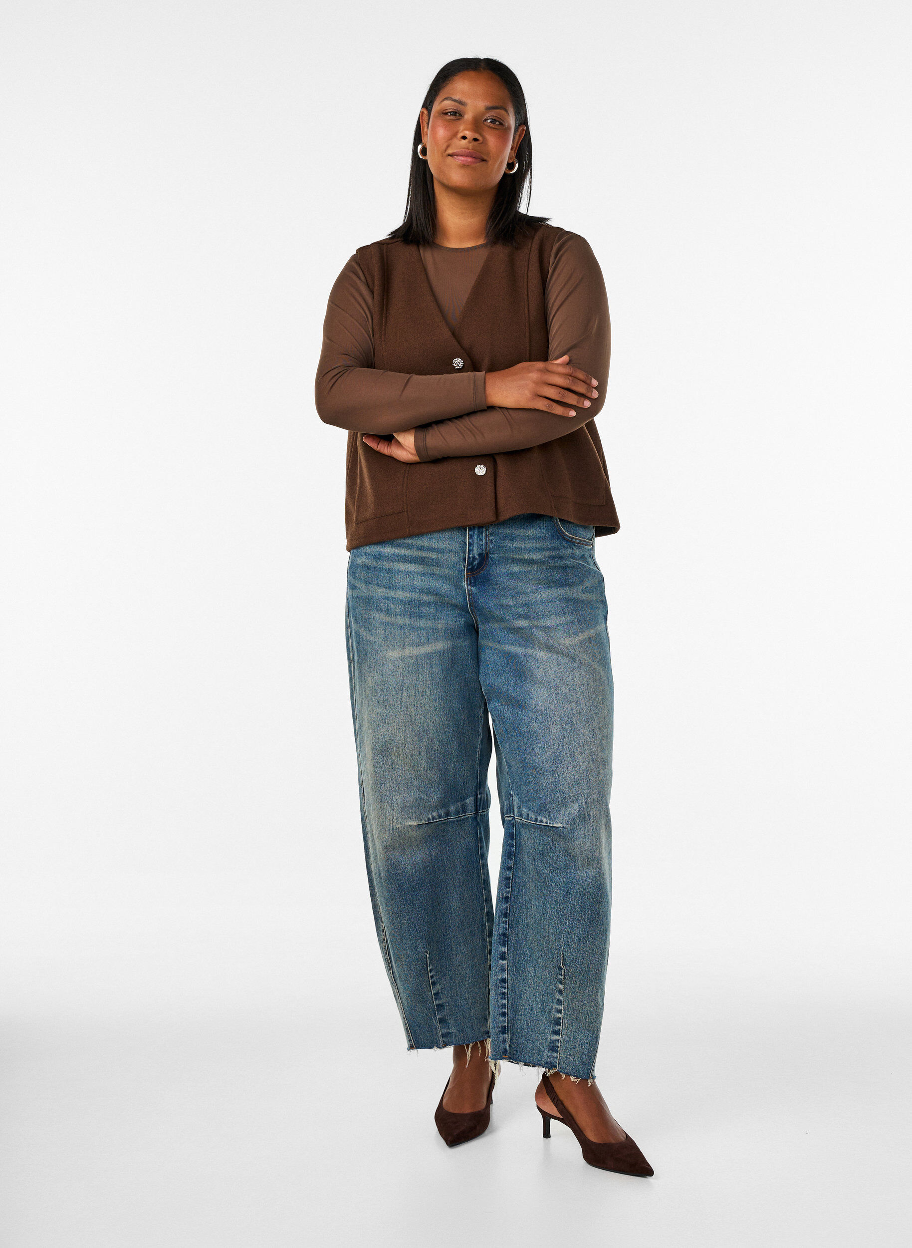 ZizziMesh blouse met lange mouwen, Bruin, Model image number 1