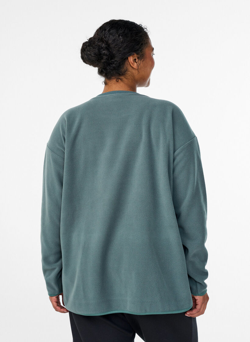 Blouse ample en polaire avec poches, Vert fonc&eacute;, Model image number 2