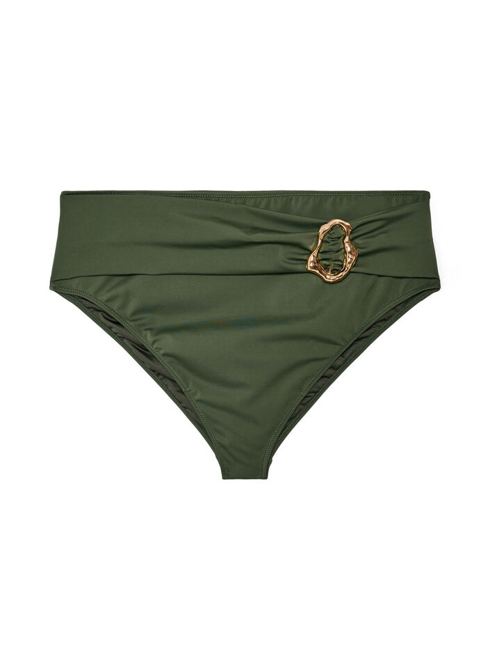 High-waisted Tai bikinislip met gouden detail, Groen, Packshot