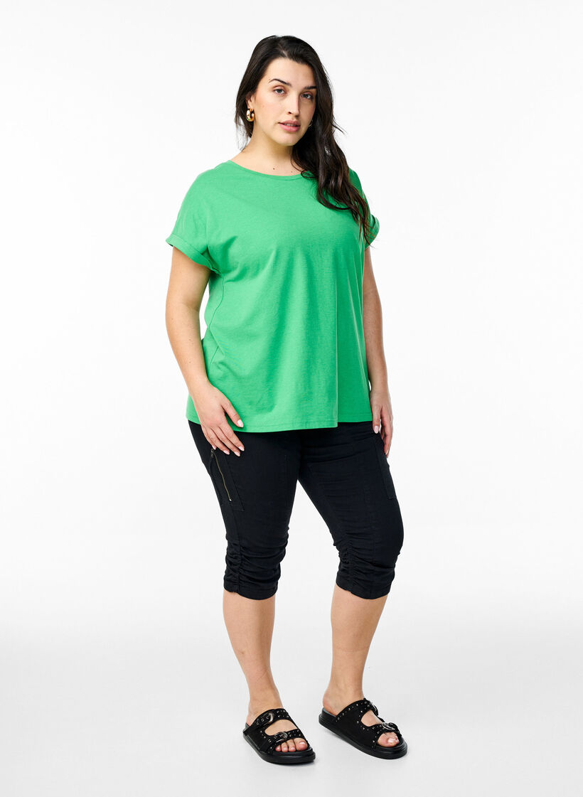 T-shirt met korte mouwen van katoenmix, Groen, Model image number 1