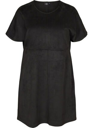 jurk in imitatiesuède met korte mouwen, Black, Packshot image number 0