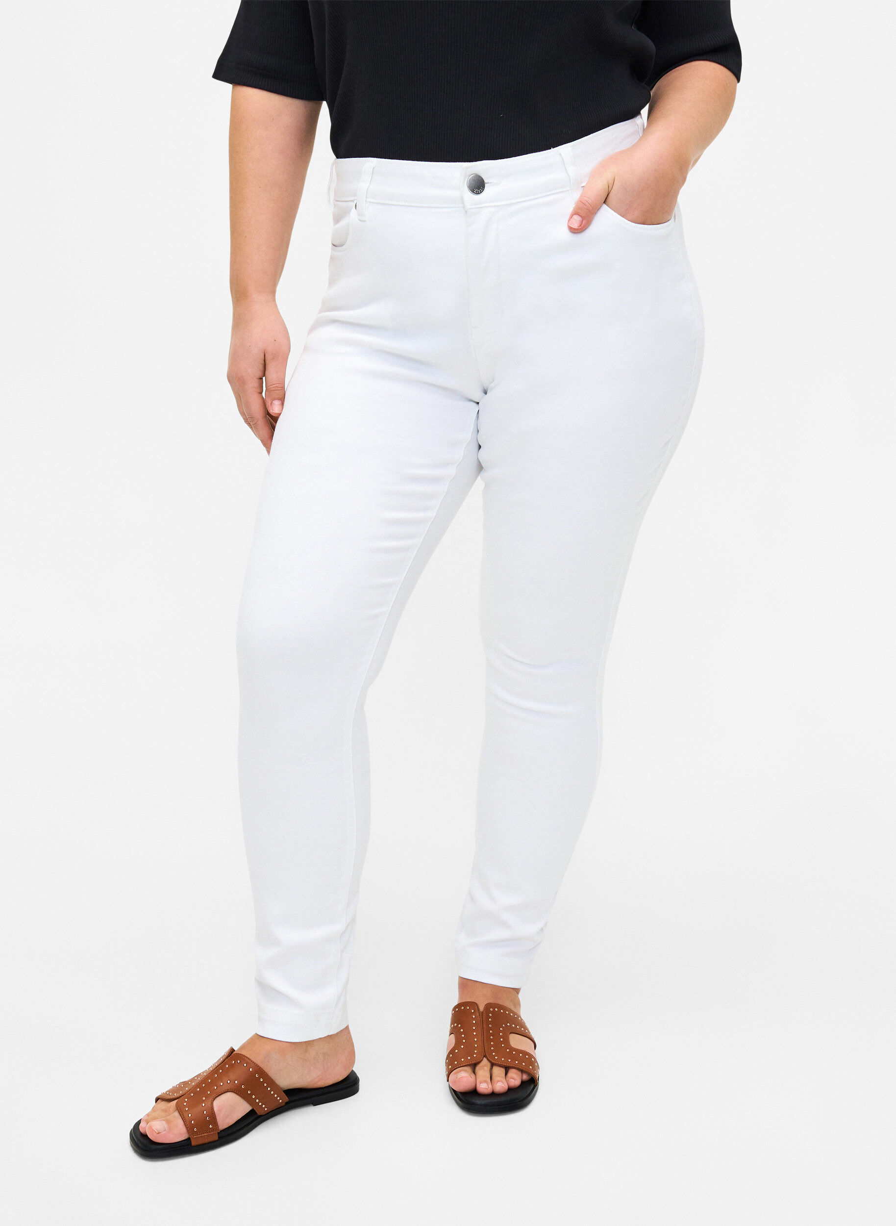 ZizziViona jeans met normale taille, Wit, Model image number 2