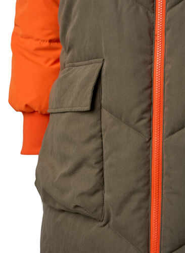 Lange kleurblokken winterjas met capuchon., Bungee Cord Comb, Packshot image number 3