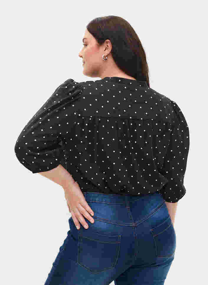 Gestippelde blouse met 3/4 mouwen in viscose, Black Dot, Model image number 1