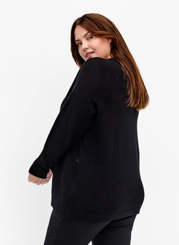 Blouse en coton tricoté avec structure, Black, Model image number 1