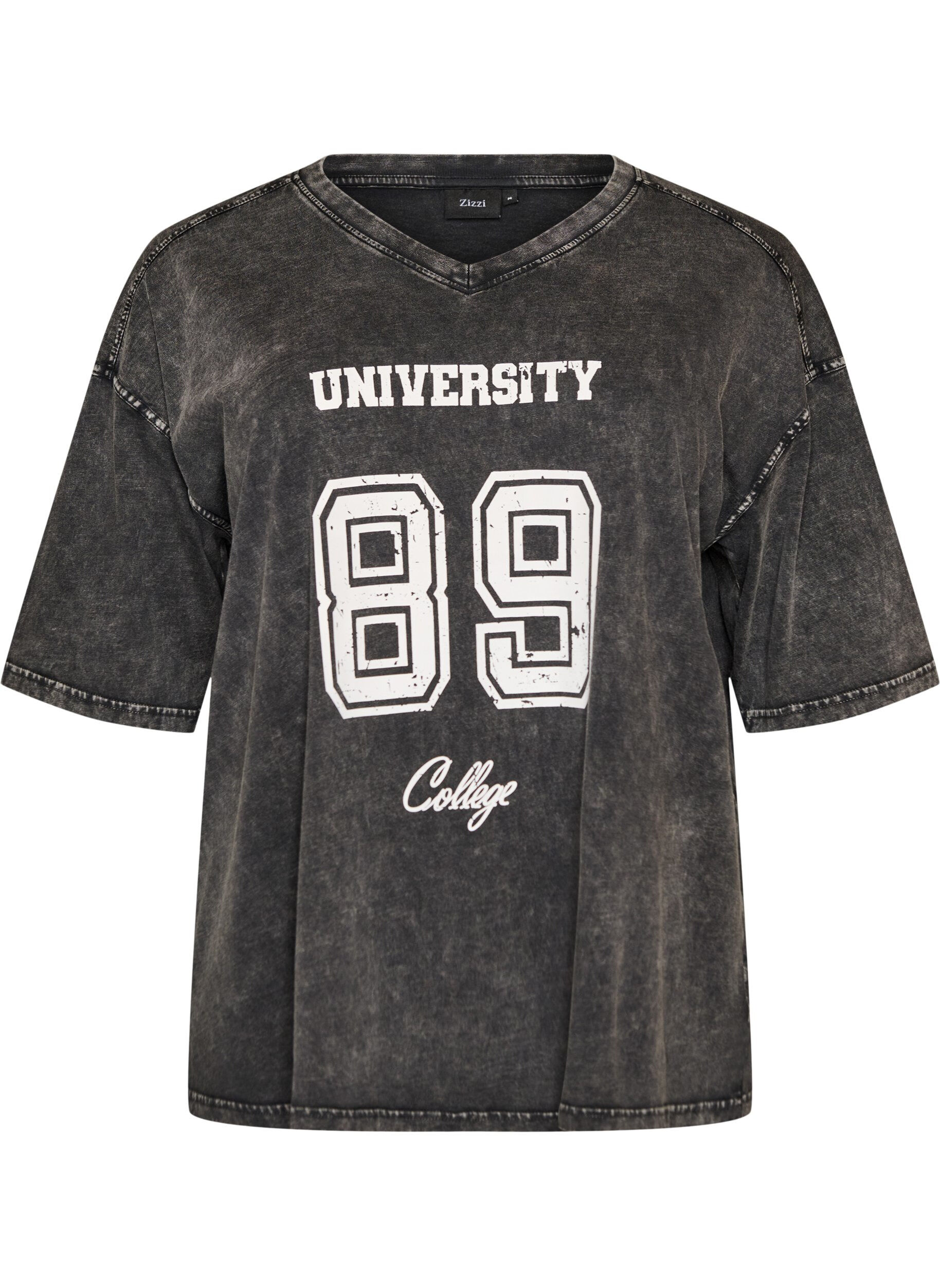 ZizziT-shirt oversize en coton bio avec un imprim&eacute; college, Noir, Packshot image number 0