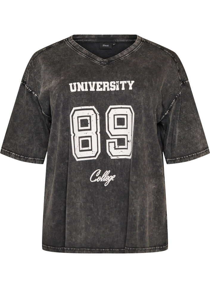 T-shirt oversize en coton bio avec un imprim&eacute; college, Noir, Packshot image number 0