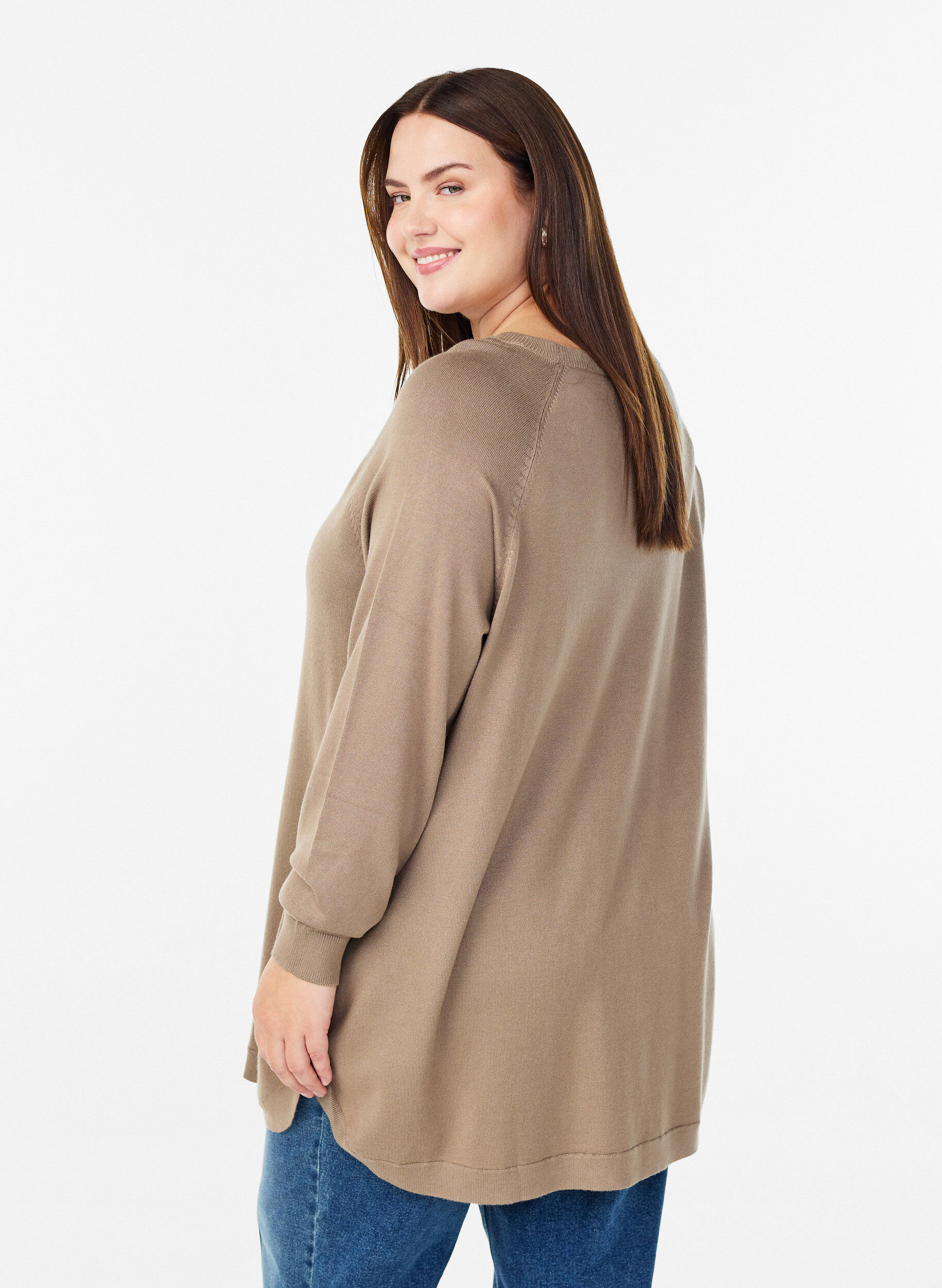 ZizziBlouse en maille avec boutons sur le c&ocirc;t&eacute;, Beige, Model image number 2