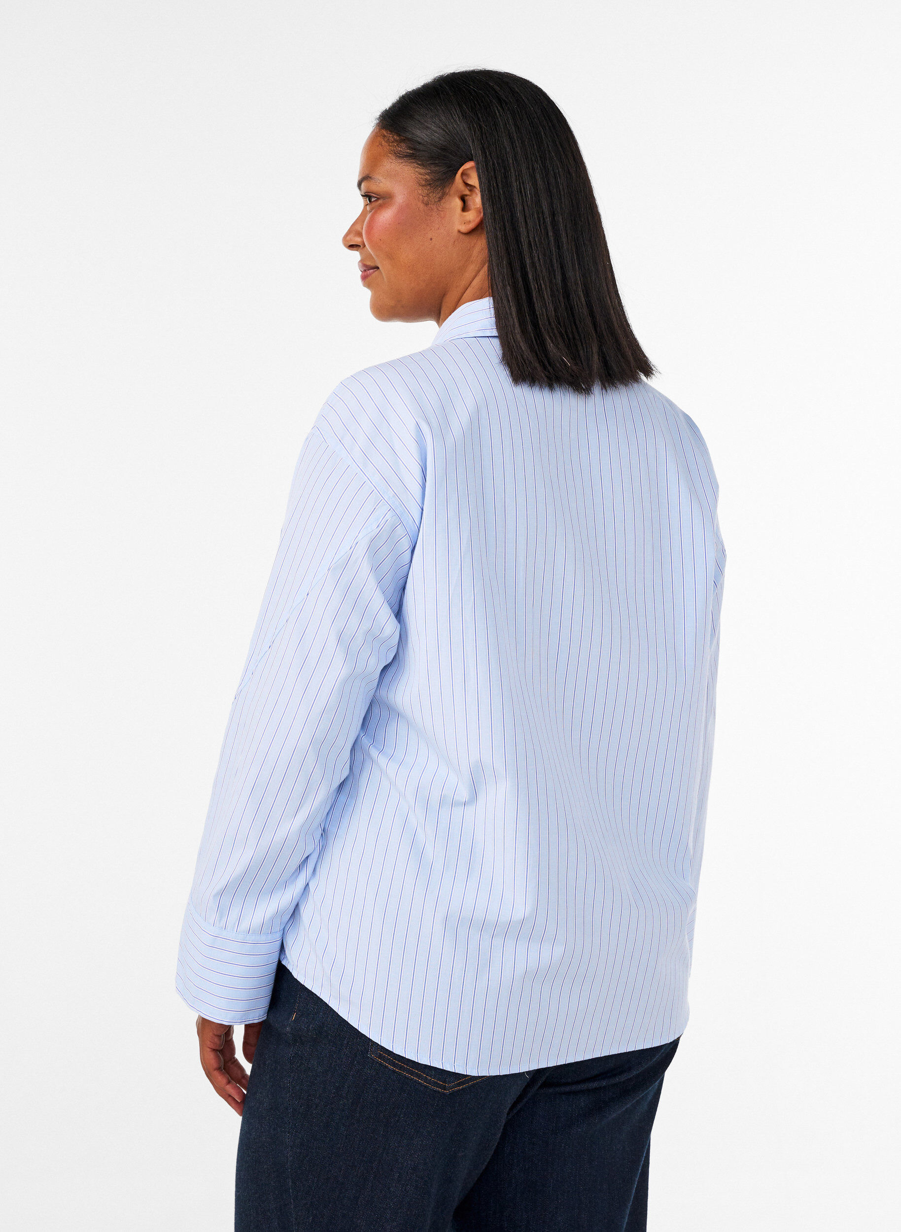 ZizziGestreept shirt met wijde manchetten, Blauw, Model image number 2