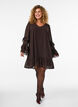 Korte jurk met transparante ruchesmouwen, Bruin, Model image number 1