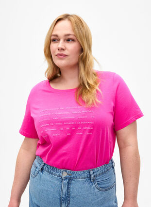 T-shirt met tekstmotief, Shocking Pink W.Pink, Model image number 0