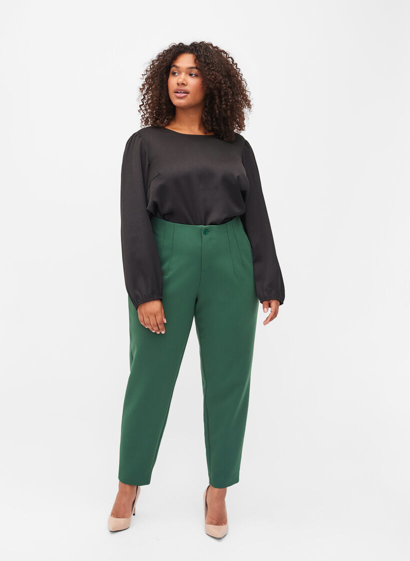 Blouse met lange mouwen en ronde hals, Black, Model image number 3